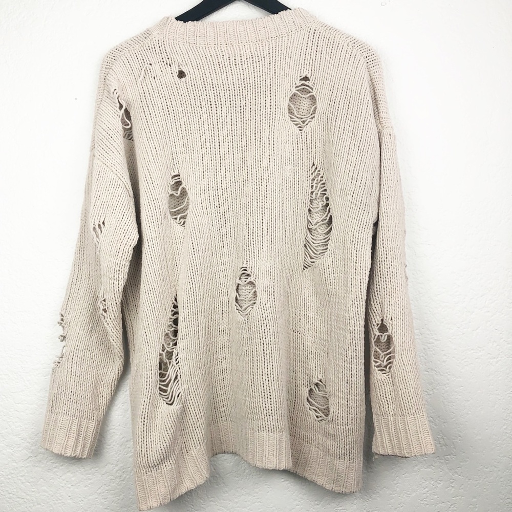 DREAMERS BY DEBUT | Distressed Cream Soft Sweater - Picture 8 of 9